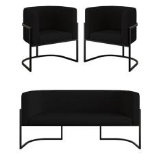 Kit 2 Poltronas Sofá 2 Lugares Base De Metal Black Veludo Preto