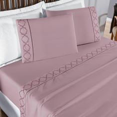 Jogo De Lençol Helena Queen 4 Peças Micropercal 400 Fios Ponto Palito Macio - Uva