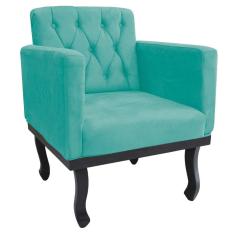 Poltrona Classic Pés Luís Xv Suede Azul Tiffany Doce Sonho