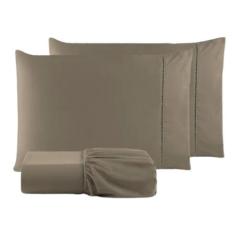 Jogo de Cama 400 Fios Ponto Palito 3 Peças King - CASA DONA, Capuccino