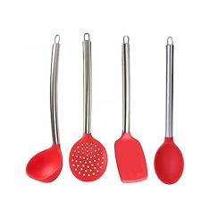 Jogo Utensílios Cozinha Silicone e Cabo de Metal 04 Peças