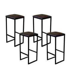 Jogo 4 Banqueta Alta Cozinha Balcão Bistrô Industrial Preta Assento Es