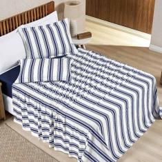 Jogo Cama Lençol Estilo Queen 100% Algodão 4 Peças - Marinho - Casa Sh