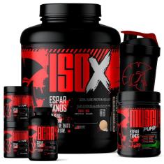 Kit Whey Protein ISO X 1800g  + Creatina 100g + BCAA + Glutamina 100g + Pré Treino + Coqueteleira-Unissex