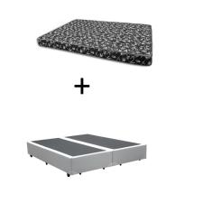 Cama Box Queen 158 Bipartido Bello Box - Tecido Sintético Branco com Colchão New York Preto D28 - 100% Espuma - 54x158x198