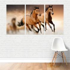 Quadro Em Tela Canvas - Animais - Cavalos Correndo 125X65 - Plinplin