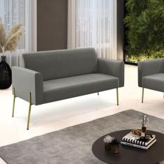 Sofá Namoradeira 2 Lugares Pé de Ferro Dourado Marisa Suede - DRossi, 