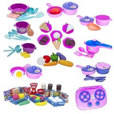 Cozinha Infantil Panelas Fogão Mercado Doceria Legumes 89pç