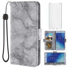Asuwish Compatível com Samsung Galaxy J7 Star J 7 Crown 7J Refine 2018 J7V V 2ª geração e protetor de tela de vidro temperado com suporte para cartão, capas de telefone de mármore para Glaxay Aura