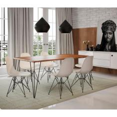 Mesa Sala de Jantar Industrial Clips Amêndoa 135x75 com 6 Cadeiras Eif