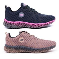 Kit 2 Pares Tenis Esportivo Ascension em Tecido com Cadarço Recortes e