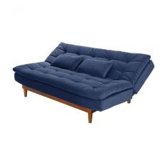 Sofá Cama Dubai 3 Lugares Império Reclinável Casal Pés Madeira Madero Azul Marinho 375