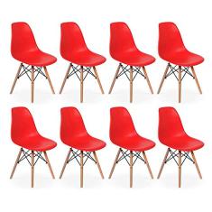Conjunto 8 Cadeiras Charles Eames Eiffel Wood Base Madeira - Vermelha