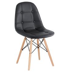 Cadeira Estofada Eames Eiffel Base De Madeira Clara Preto