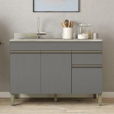 Balcão Gabinete 3 Portas Com Pia 120cm Lina K02 Gris - Mpozenato