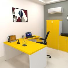 Mesa Reta Natus 40mm 160 Bramov Móveis Branco/Amarelo