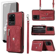 Capa de telefone para Samsung Galaxy S20 Ultra 5G capa carteira com protetor de tela de vidro temperado alça transversal cordão suporte para cartão de crédito couro S20ultra 20S S 20 A20 S2O 20ultra