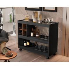 Aparador com Adega Sala Bar Gold Luxo Preto/Caramelo - Comprar Móveis 