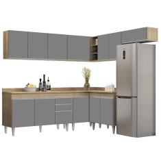 Armário De Cozinha Modulado De Canto 7 Peças Cp23 Balcão Com Tampo Castanho/cinza - Lumil
