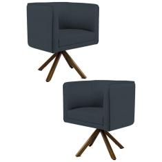 Kit 2 Poltronas Decorativas Base Giromad Madeira Betina C-465 Linho Chumbo - Domi