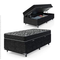 Cama Box Baú Solteiro + Colchão Espuma D20 - 56x88x188cm - Suede Preto