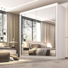 Guarda Roupa Casal 2 Portas com Espelho 6 Gavetas 100% Mdf California Branco