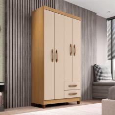 Guarda-roupa Solteiro 4 Portas 2 Gavetas Itapema Carvalho Americano/ Off White