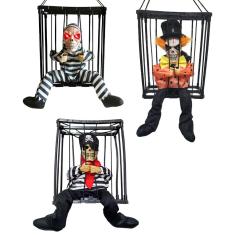 Boneco Halloween Esqueleto Na Jaula Com Sensor E Movimento