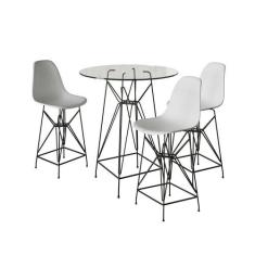Jogo Mesa Bistrô Eames Tampo Vidro 60Cm 3 Banquetas Branca Base Ferro 
