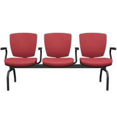 Cadeira Longarina 3 Lugares Aeroporto Recepção Preto Baixa Flexi P03 Vinil Vermelho - Lyam