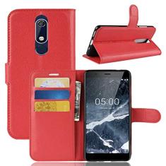 NOKIA 5.1 Capa, carteira flip de couro PU premium com compartimento para cartão, suporte e fecho magnético [capa interior TPU à prova de choque] compatível com NOKIA 5.1