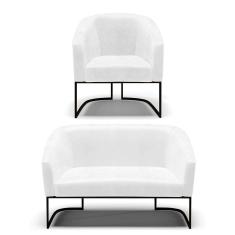 Sofá Namoradeira e Poltrona Base Industrial Preto Stella Corano Branco D03 - D`Rossi