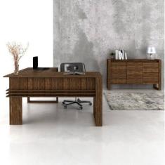 Kit 2 Peças com Mesa para Escritório em L e Armário Multiuso Baixo - E