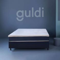 Cama Box Casal com Colchão Mola Ensacada Guldi Firme Branco e Azul
