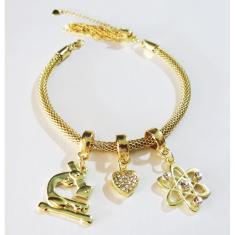 Pulseira Biomedicina Coração Química Folheado A Ouro 18k