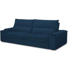 Sofá Retrátil Reclinável Para Sala de Estar Living 280cm Nápoles F04 Veludo Azul - Lyam Decor
