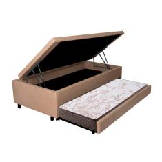 Bicama Box Com Baú Solteirão 96x203 com Colchão Auxiliar Courino Linho Bege