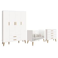 Dormitório Infantil Isis Guarda Roupa 4 Portas, Cômoda E Berço Branco - Reller Móveis Branco