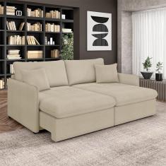 Sofá Reclinável E Retrátil Gandalf Bipartido 174cm Caixa Zero Com Almofadas Bouclê Bege G33