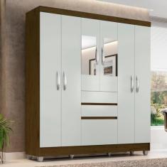 Guarda Roupa Casal Lia 6 Portas C/espelho Cedro/Off White - M.a Cedro/branco Off
