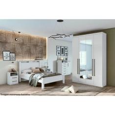 Guarda Roupa Casal Alonzo 4 Portas de Abrir 2 Gavetas MDF com Espelho Amêndoa Lopas