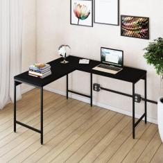 Mesa de Escritório em L Estilo Industrial 120x140cm Active Preto Onix/Preto