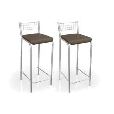 Banqueta Sala De Jantar Gênova 2B705Cr Kit 2 Un Cromado/Courano Marrom - Kappesberg
