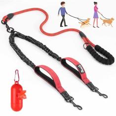 Lukovee Coleira dupla para cães, sem emaranhamento, giratória de 360°, guia refletiva resistente com duas alças acolchoadas, divisor duplo para cães, confortável com absorção de choque, treinamento de