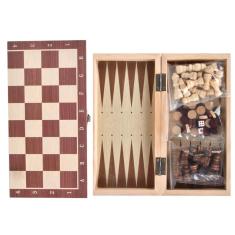 SZITW Conjunto de xadrez de madeira 3 em 1, damas e gamão, conjunto portátil de xadrez de madeira para adultos e crianças