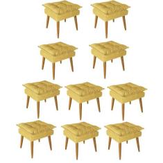 Kit 10 Puff Puf Banqueta Opala Para Quarto Sala Recepção Suede Amarelo