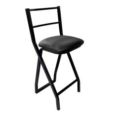 Banqueta Gourmet Alta Metal Estilo Industrial Assento Corino Preto