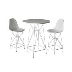 Jogo Mesa Bistrô Eames Branca 60cm 2 Banquetas Branca Base Ferro Branco