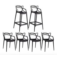 Kit Alegra 4 Cadeiras + 2 Banquetas Altas Ana Maria Cor da estrutura da cadeira Preto