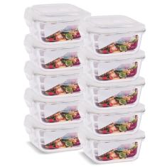 Kit 10 Potes Vidro Herméticos Quadrado 520ml